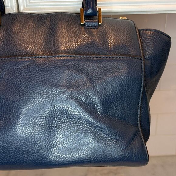 Michael Kors Navy Hudson Medallion Flap Satchel - Picture 5 of 16
